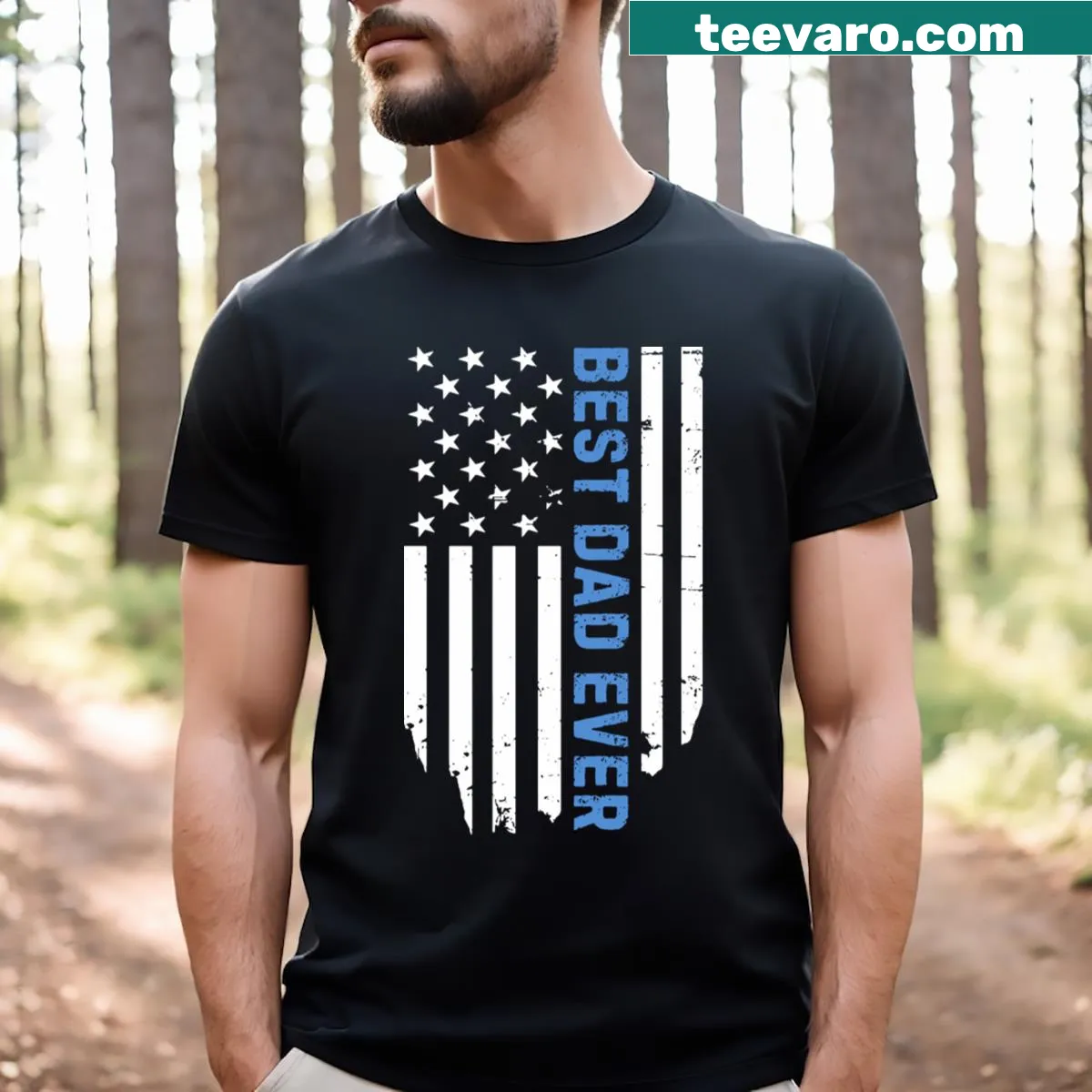 Distressed USA flag with 'Best Dad Ever' text on T-shirt — on a men's t-shirt