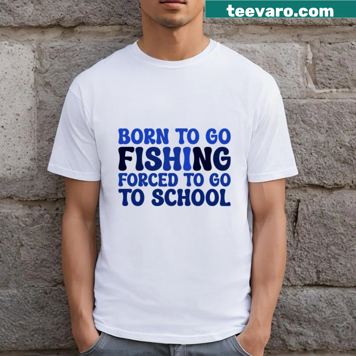 Humorous T-shirt for young fishermen about fishing and school — on a men's t-shirt