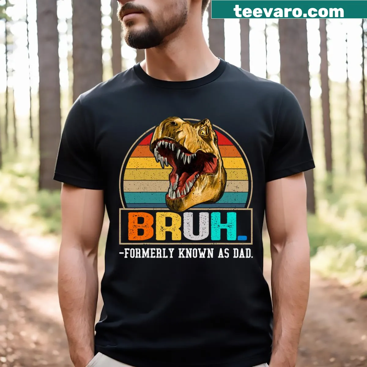 Funny dinosaur-themed Father's Day T-shirt for dads — on a men's t-shirt