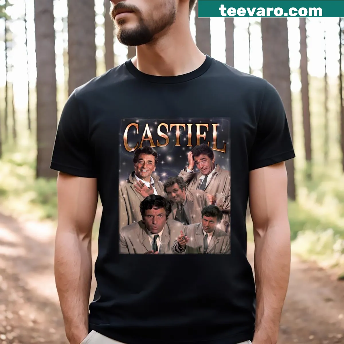 Illustration combining Castiel and Columbo on a T-shirt. — on a men's t-shirt