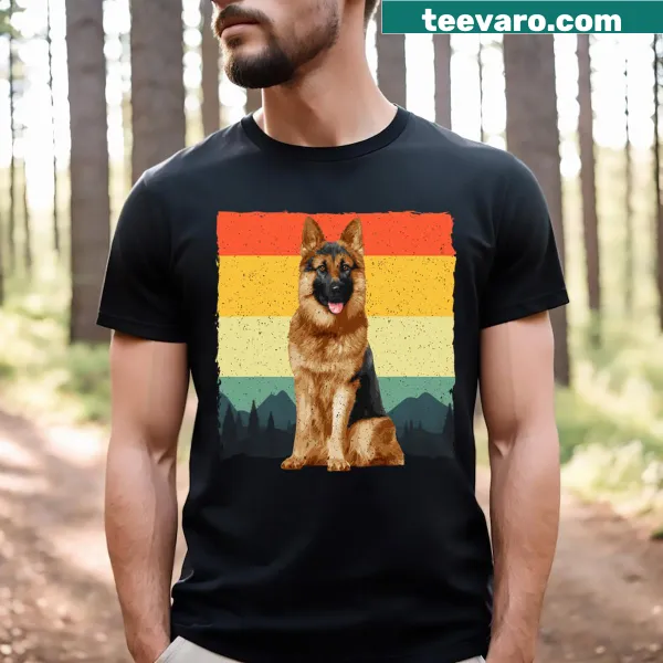Artistic T-shirt featuring a German Shepherd illustration.