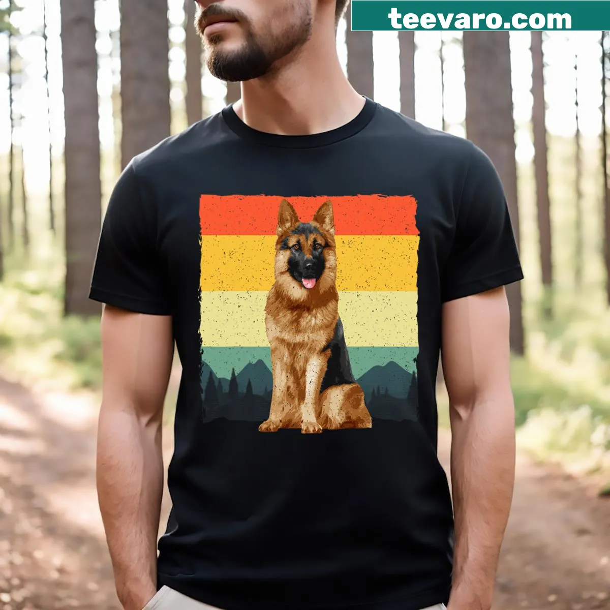 Artistic T-shirt featuring a German Shepherd illustration. — on a men's t-shirt