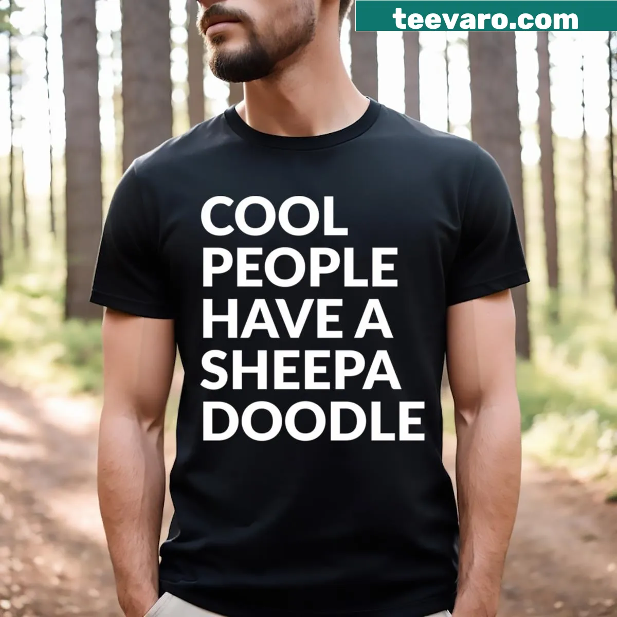 Sheepadoodle Pride T-shirt with playful typography design — on a men's t-shirt