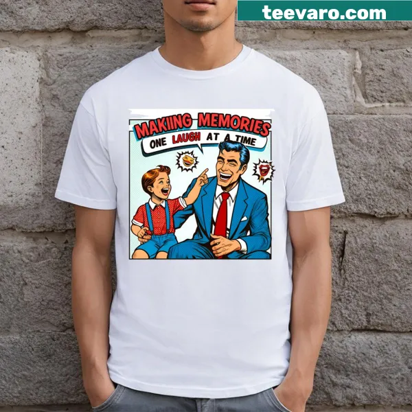 Heartwarming t-shirt illustrating dad and child laughing together