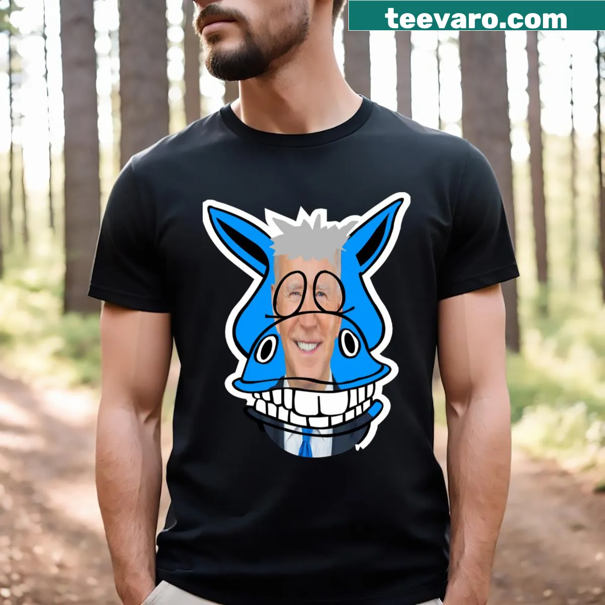 Political T-shirt featuring Joe Biden inside a donkey head illustration — on a men's t-shirt