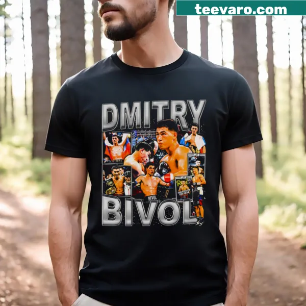 Vintage-style T-shirt honoring boxer Dmitry Bivol with retro graphic
