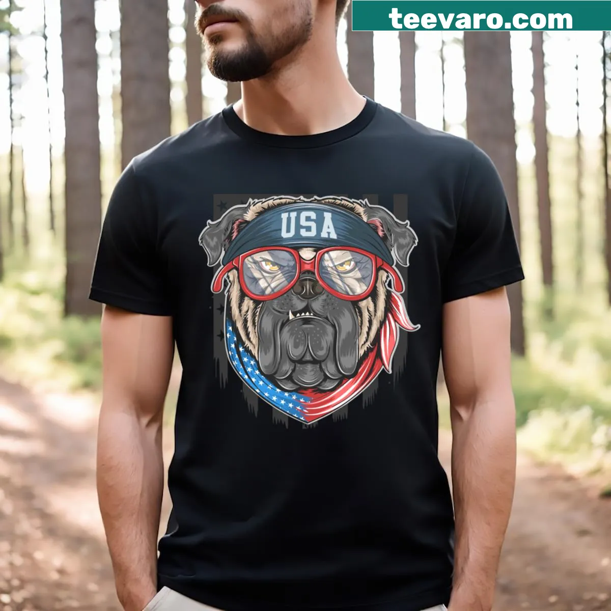 Cartoon dog wearing glasses on a playful T-shirt — on a men's t-shirt