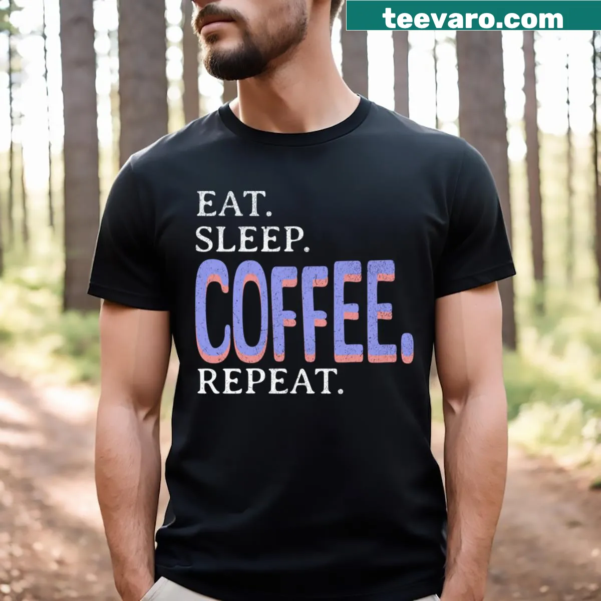 T-shirt with text about coffee routine — on a men's t-shirt