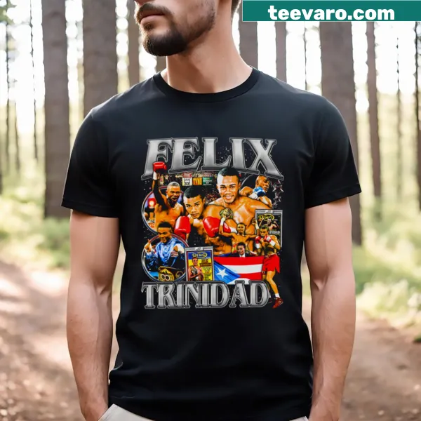 Vintage-style T-shirt celebrating Felix Trinidad with retro boxing graphics.