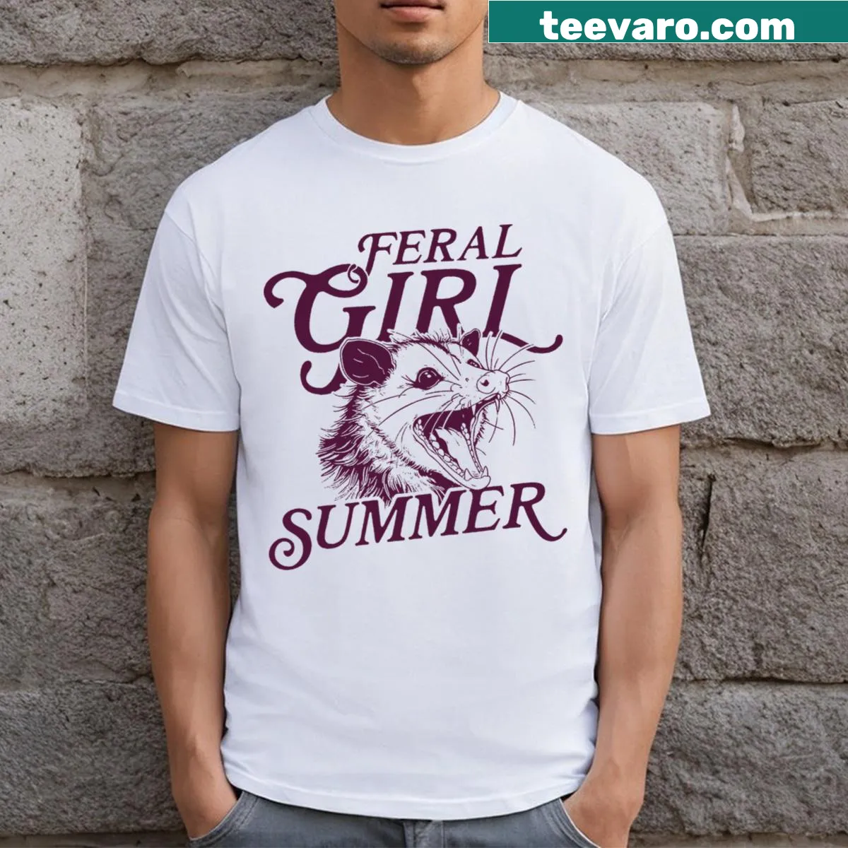 Vintage Feral Girl Summer Opossum T-shirt — on a men's t-shirt