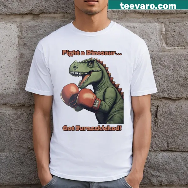 Cartoon design featuring dinosaurs with humorous text