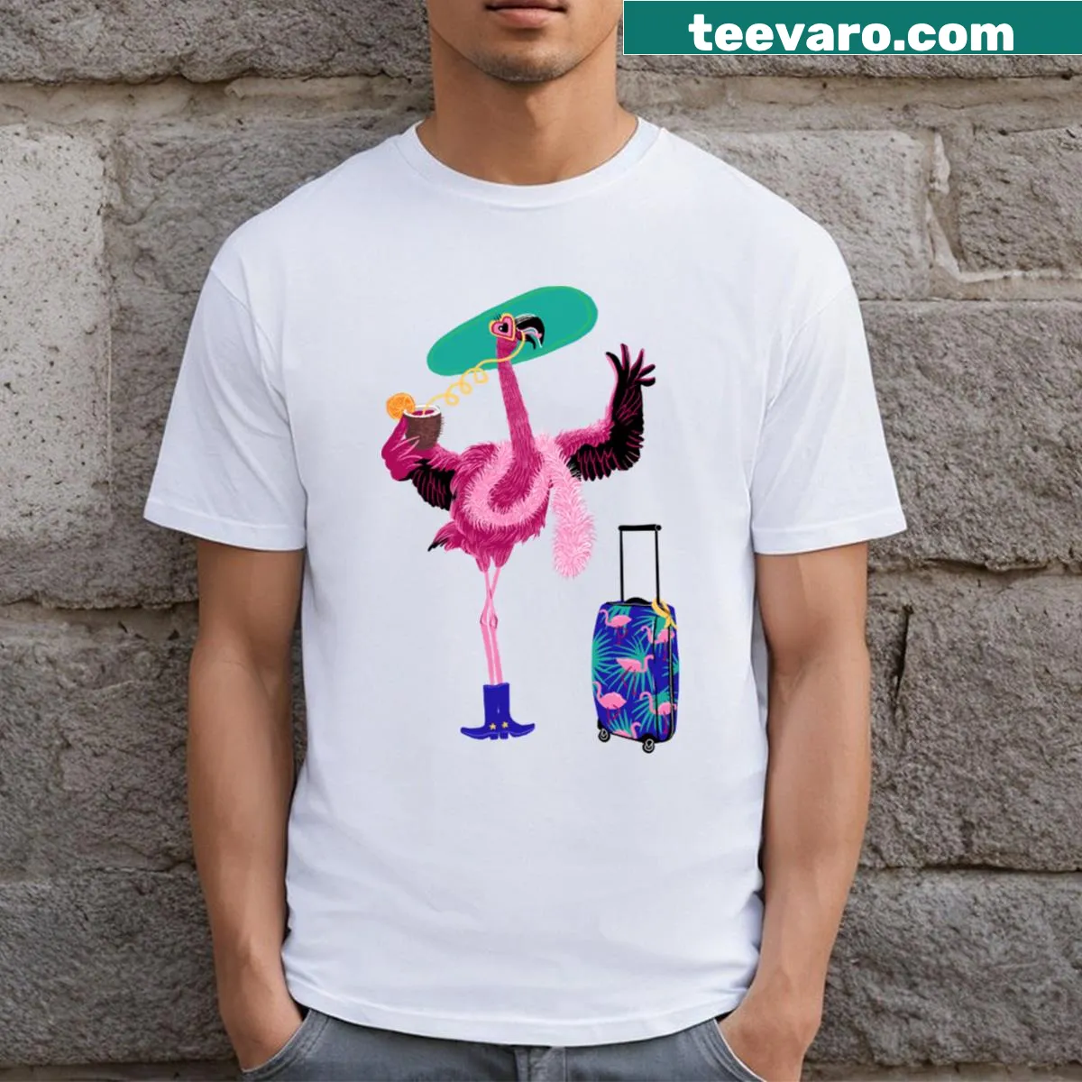 T-shirt featuring playful flamingo design for a fun look. — on a men's t-shirt