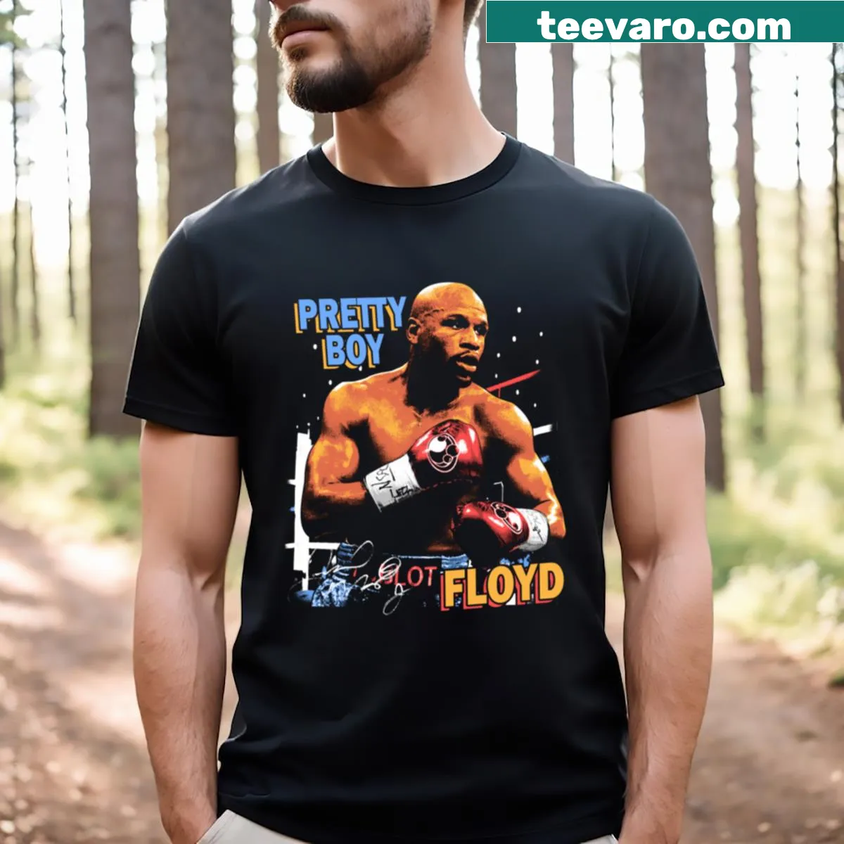 T-shirt honoring Floyd Mayweather with bold text — on a men's t-shirt