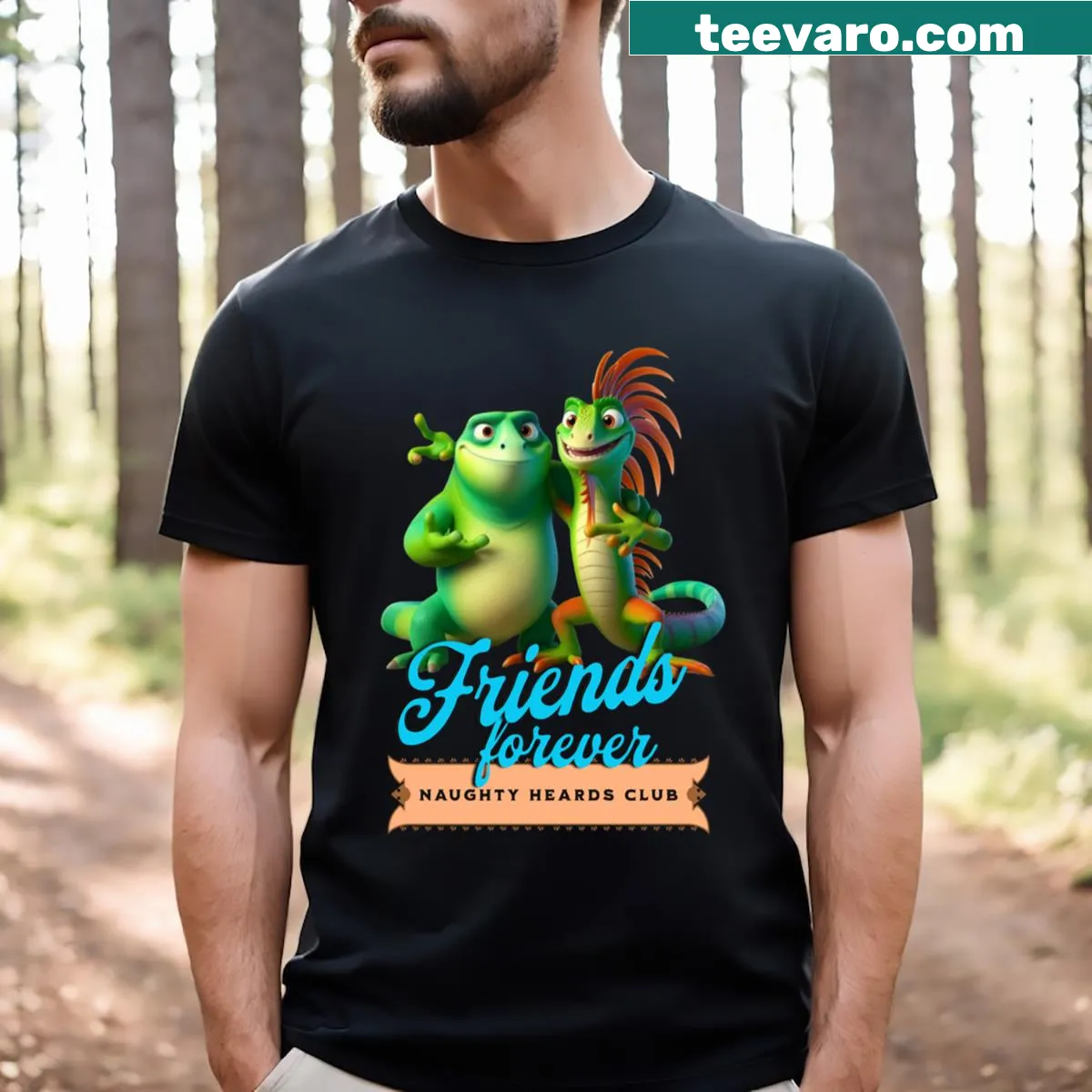 Cute illustration of two friendly iguanas on a t-shirt. — on a men's t-shirt