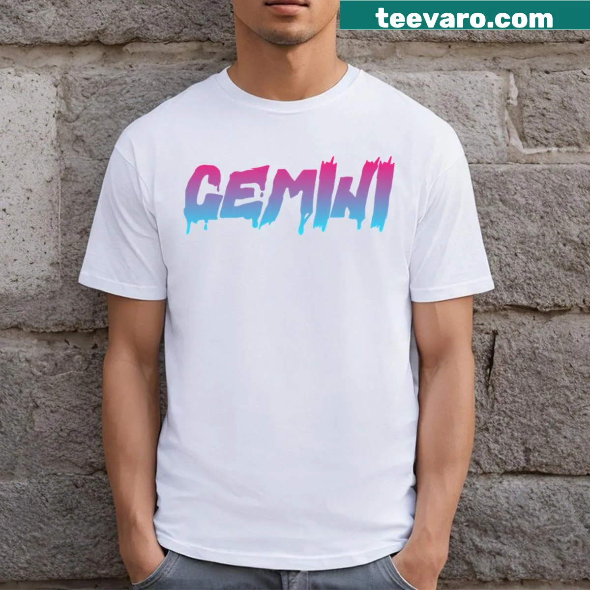 Minimalist Gemini Zodiac sign t-shirt design — on a men's t-shirt