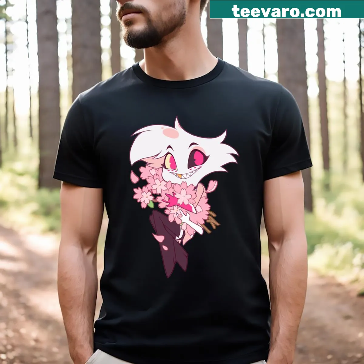 Illustration of Angel Dust from Hazbin Hotel on a T-shirt — on a men's t-shirt