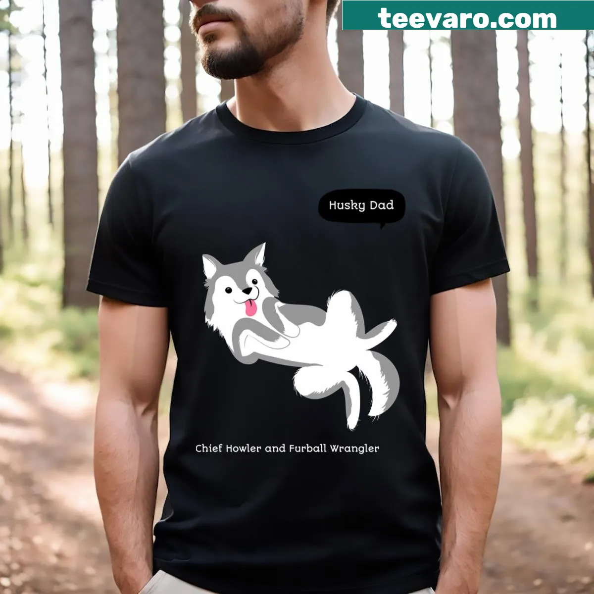 Funny Husky Dad t-shirt with vintage-style text and graphic — on a men's t-shirt