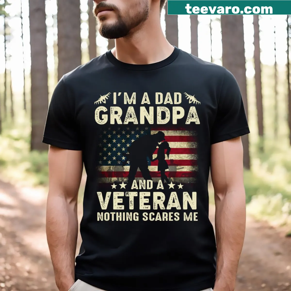 T-shirt with the phrase 'I'm A Dad, Grandpa, And Veteran' — on a men's t-shirt