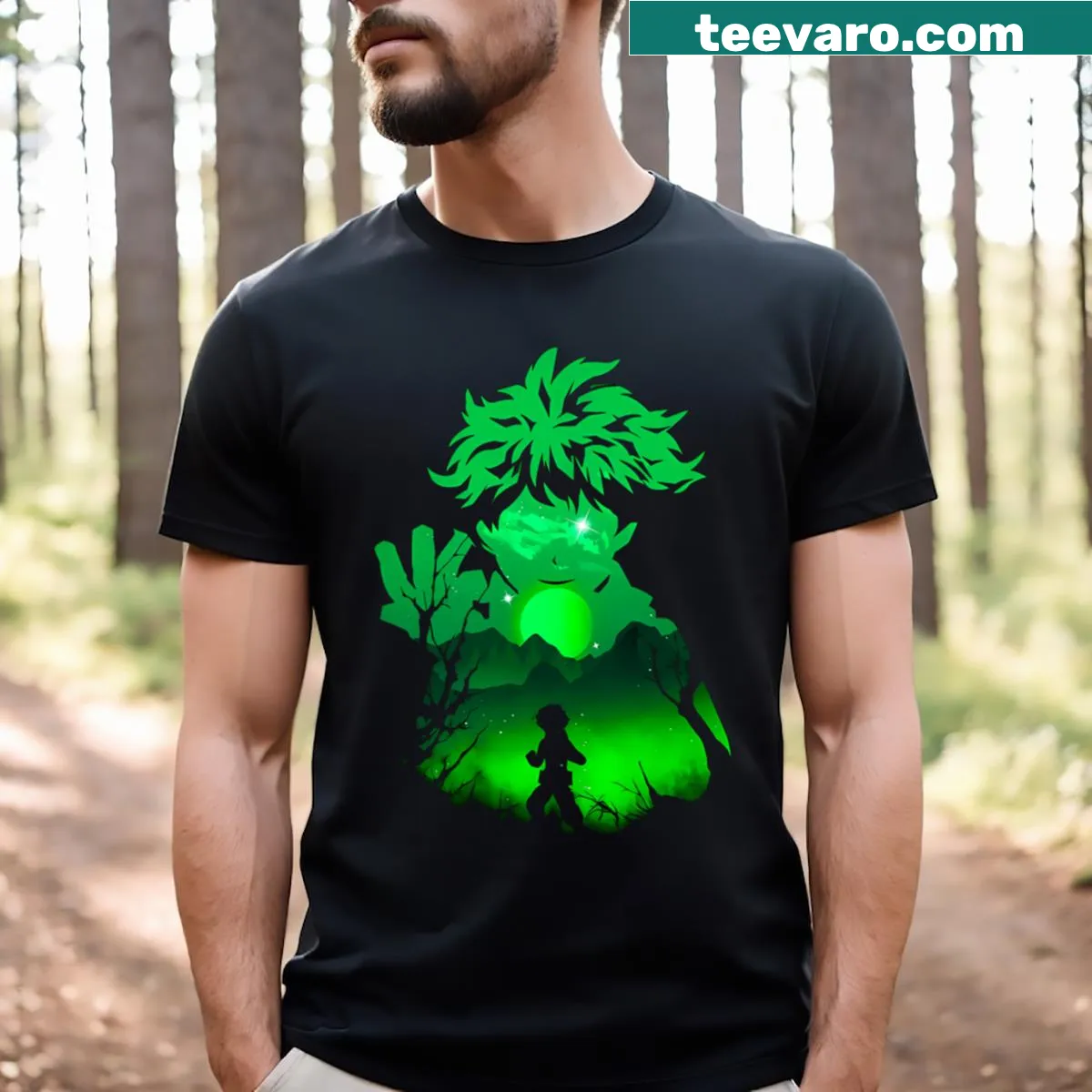 T-shirt featuring an illustration of Izuku Midoriya from anime. — on a men's t-shirt
