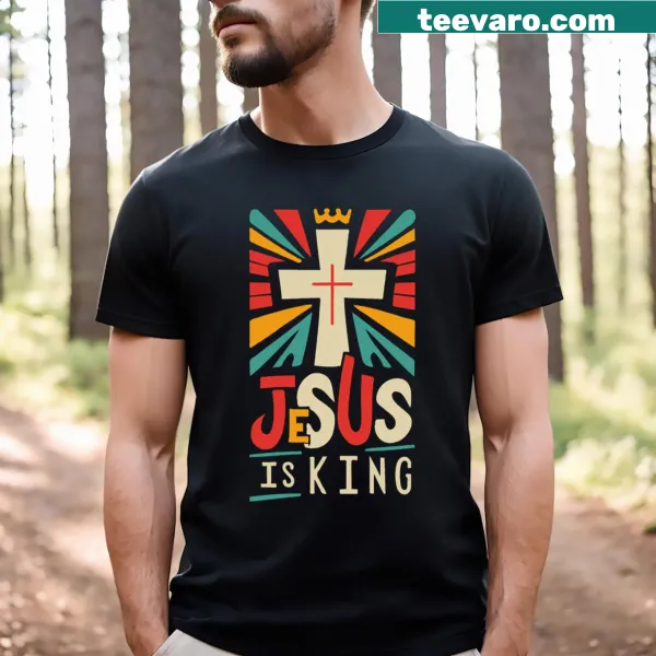 Bold 'Jesus Is King' phrase on a Christian T-shirt