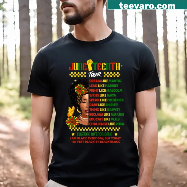 T-shirt celebrating Juneteenth with the text: Dream Like a Leader and 1865.