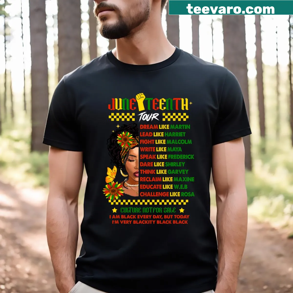 T-shirt celebrating Juneteenth with the text: Dream Like a Leader and 1865. — on a men's t-shirt