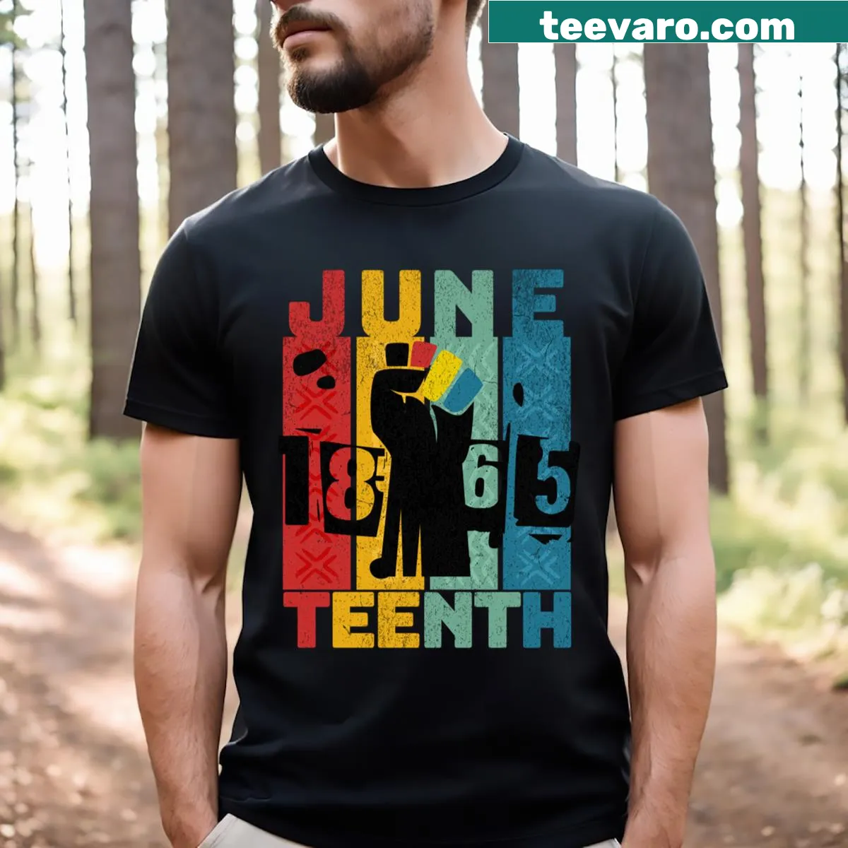 Vintage T-shirt featuring a fist symbol for Juneteenth freedom. — on a men's t-shirt