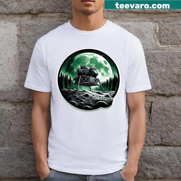 T-shirt with landing module illustration in a forest