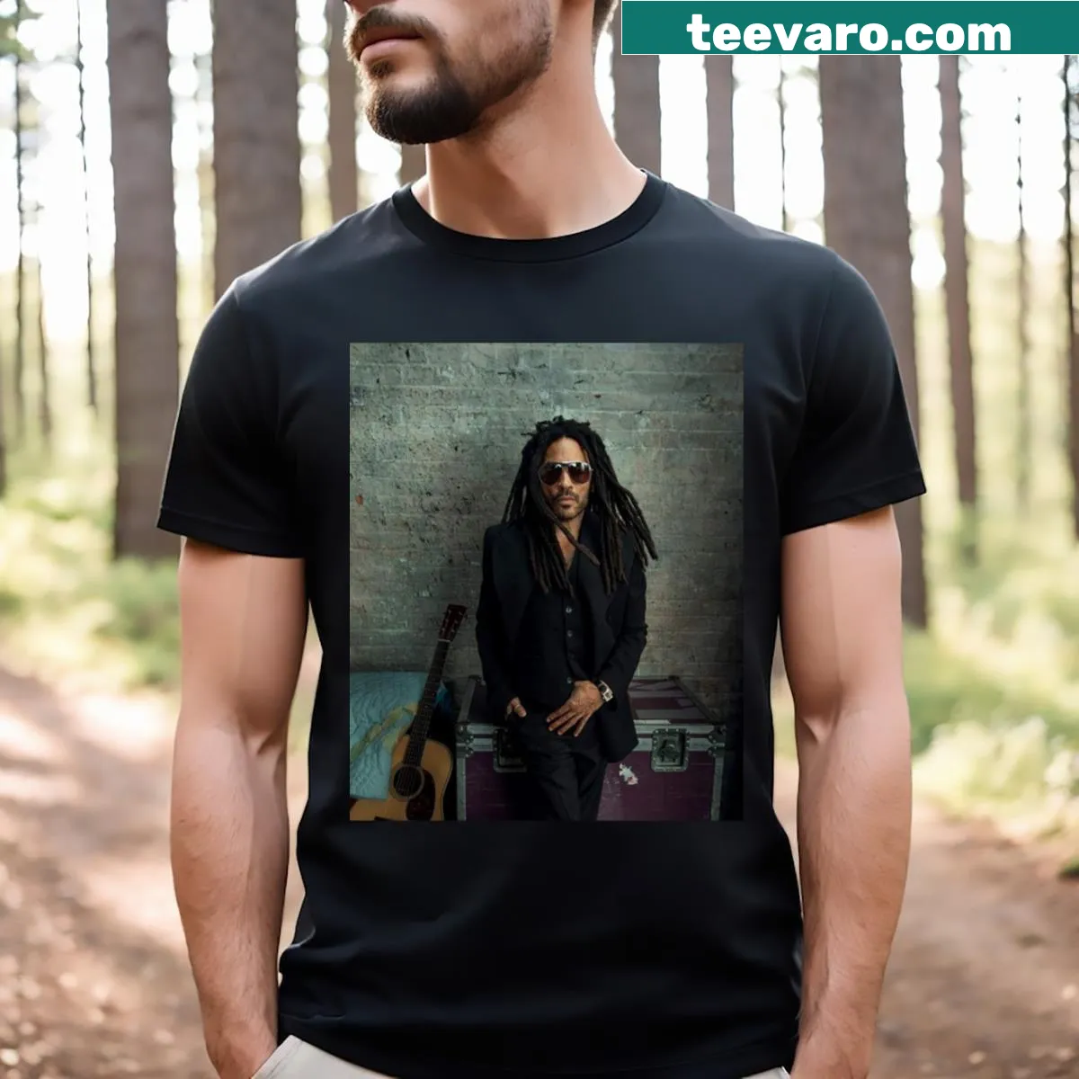 Vintage-distressed graphic honoring Lenny Kravitz on a T-shirt — on a men's t-shirt