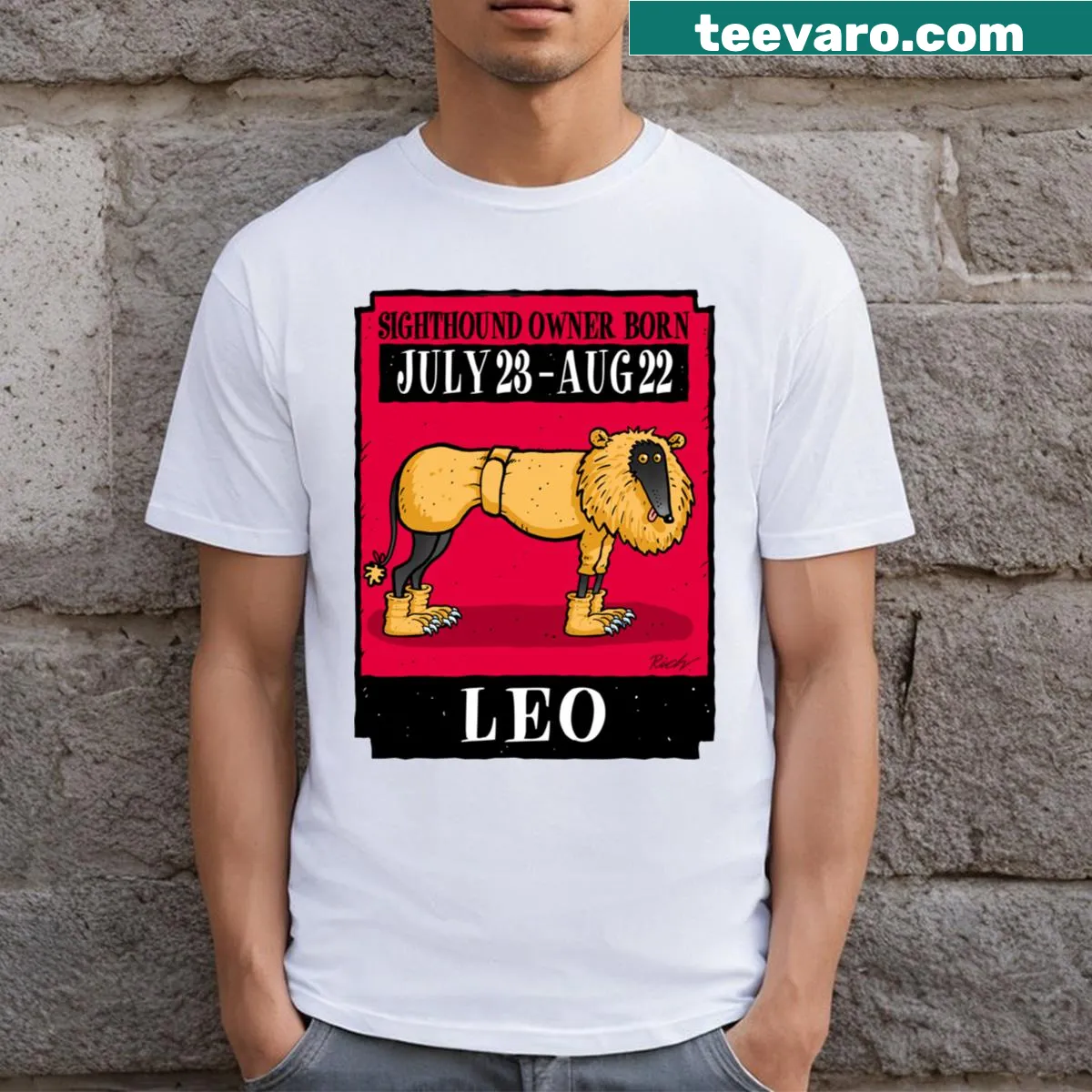 Illustration of a cheerful hound on a T-shirt — on a men's t-shirt