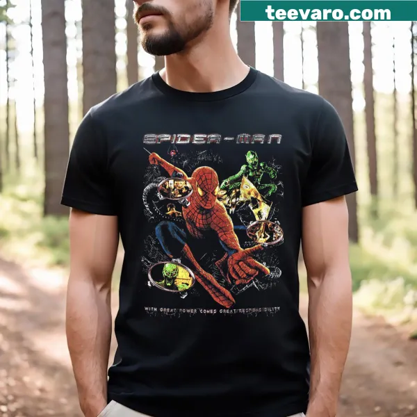 Vintage-style T-shirt featuring a retro Spider-Man graphic