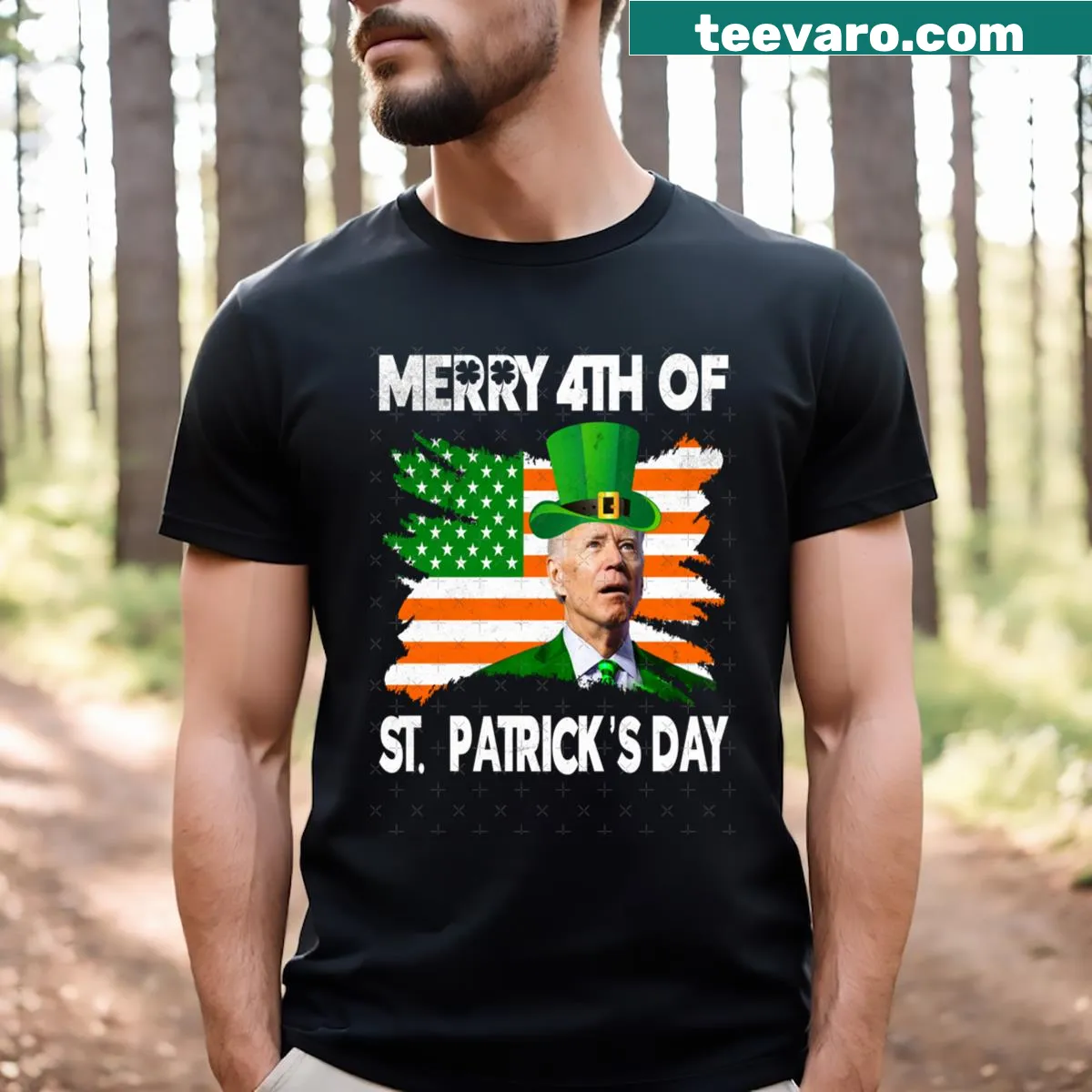 Funny Joe Biden leprechaun hat design for St. Patrick's Day and July 4th — on a men's t-shirt