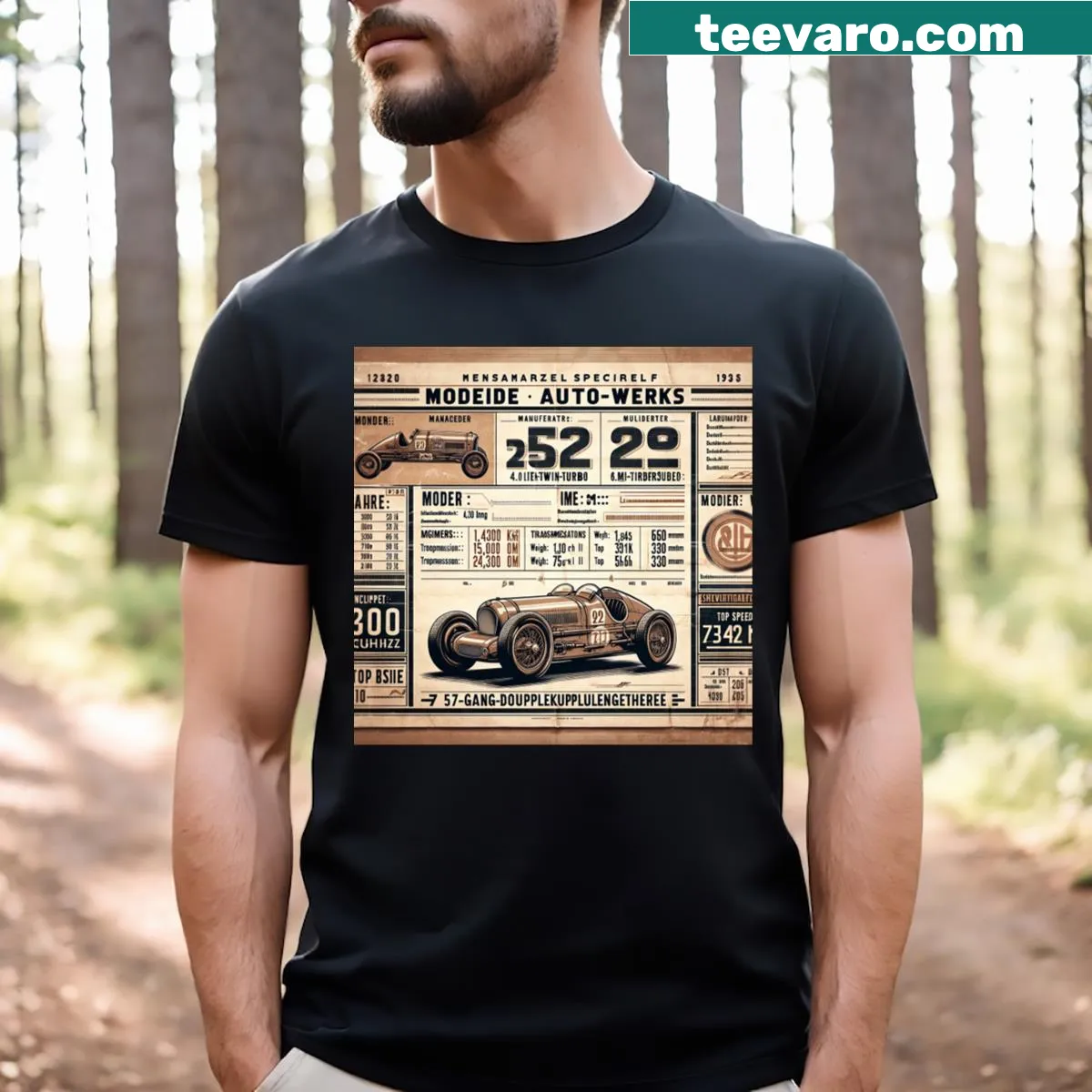 Vintage Modeide Auto Werks t-shirt featuring automotive logo — on a men's t-shirt