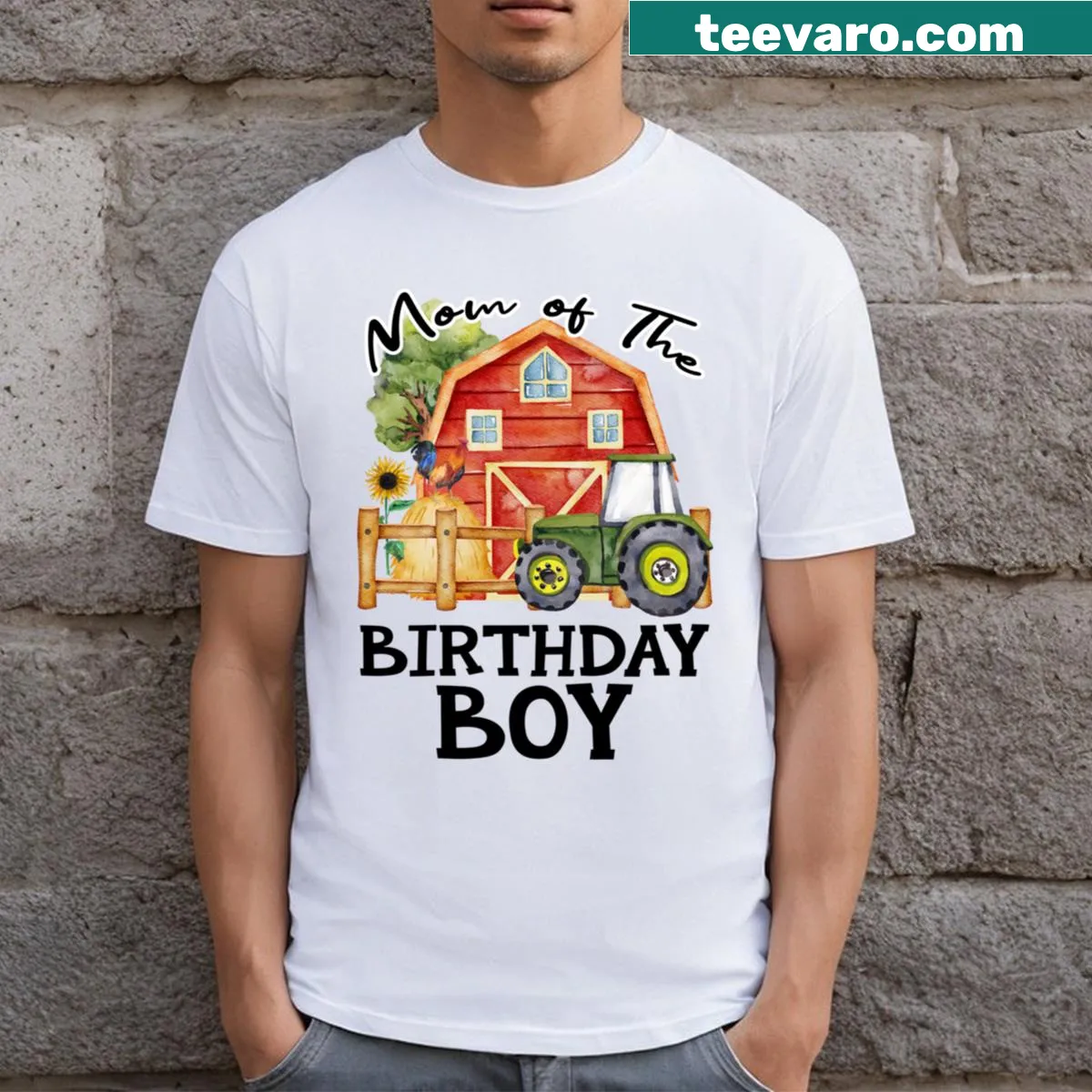 Mom of the Birthday Boy t-shirt with charming typography — on a men's t-shirt