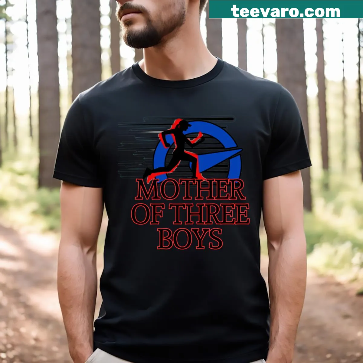 Typography design stating 'Mother Of Three Boys' on a T-shirt — on a men's t-shirt