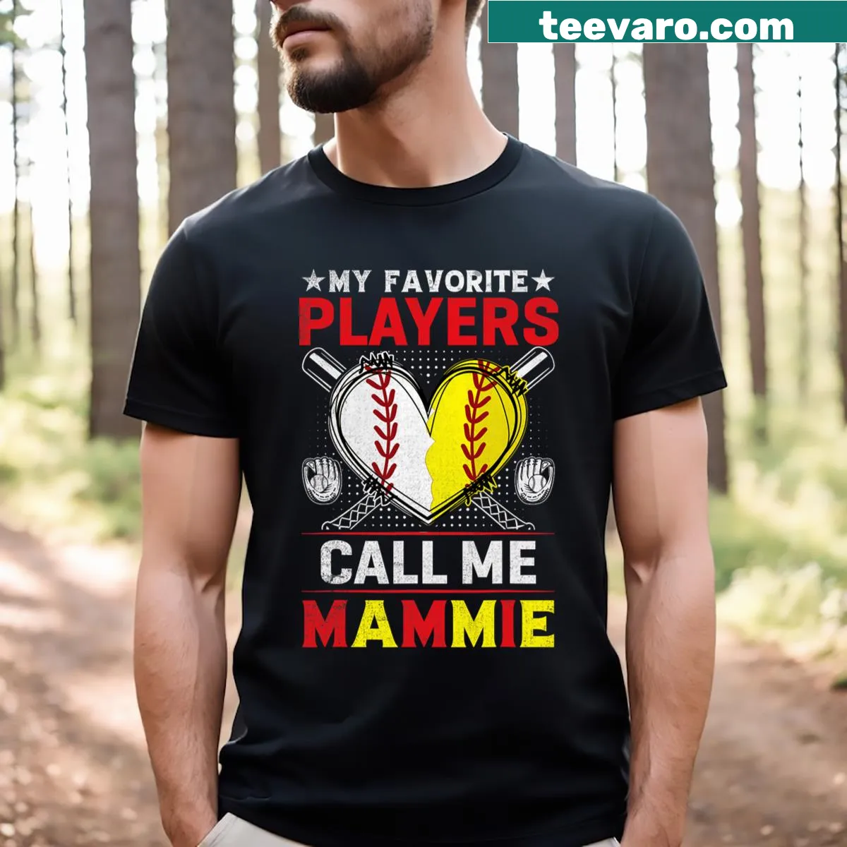 T-shirt celebrating moms of baseball and softball players — on a men's t-shirt