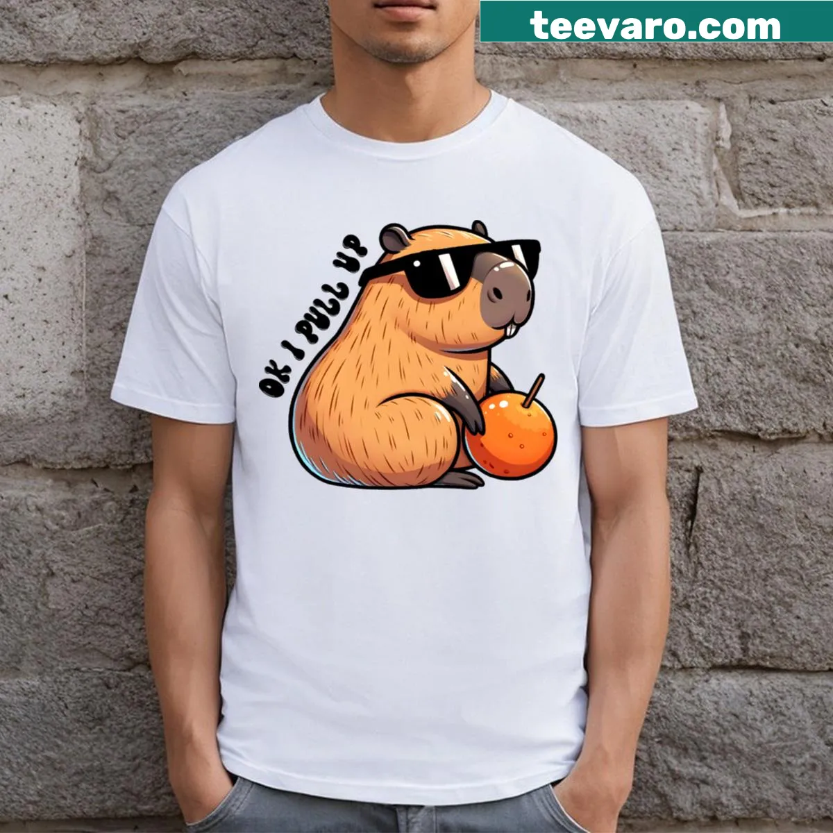 Playful typography t-shirt with the phrase 'Ok I Pull Up' for everyday humor — on a men's t-shirt