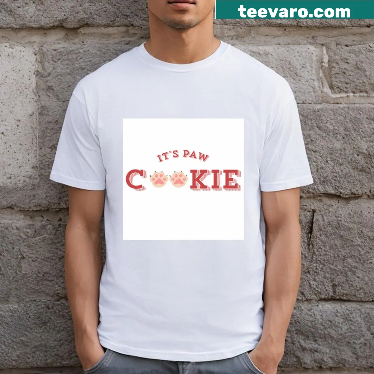 Cartoon paw print designed as a cookie on a T-shirt — on a men's t-shirt