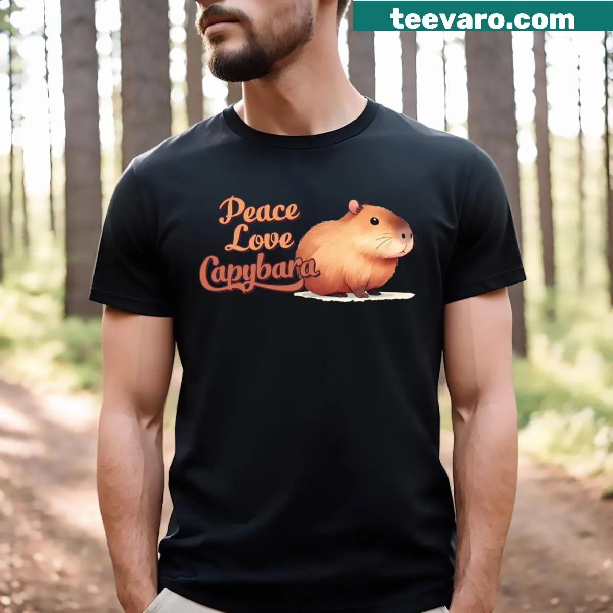 Illustration of a capybara symbolizing peace and love — on a men's t-shirt
