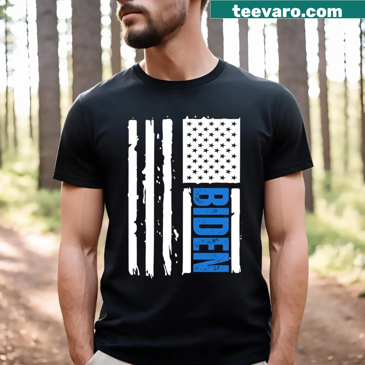 Text-based design supporting Biden for President 2024 on a T-shirt — on a men's t-shirt