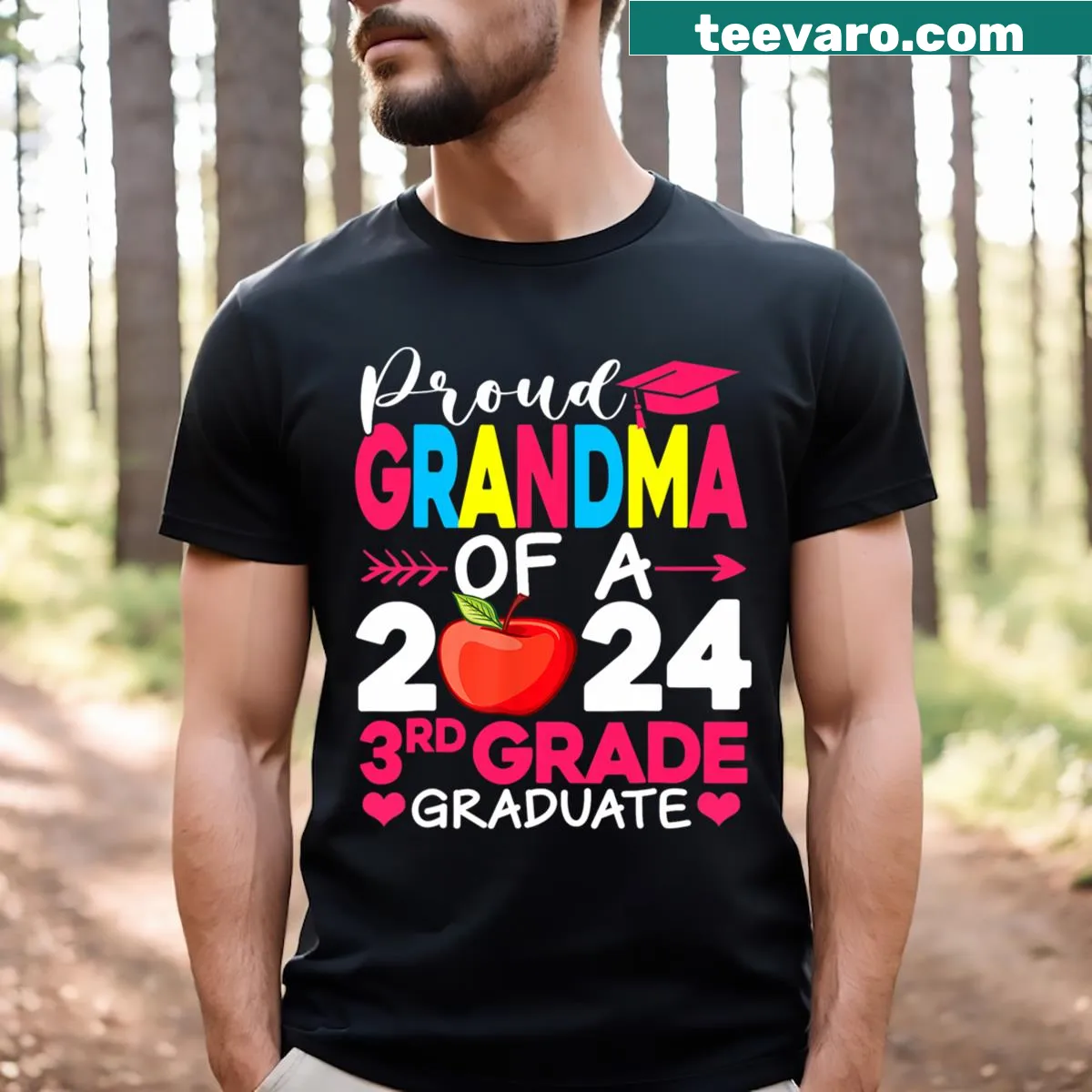 Proud Grandma 2024 3rd Grade Graduate T-shirt — on a men's t-shirt