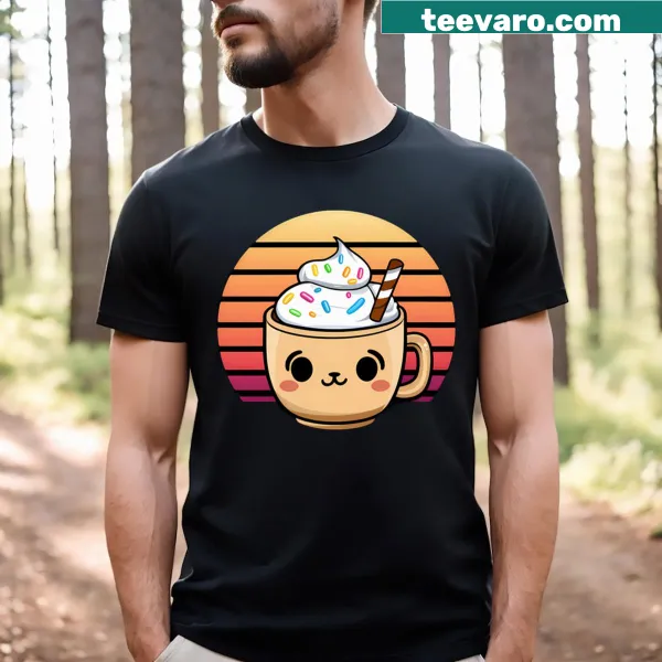 Retro kawaii cold coffee t-shirt featuring playful graphic