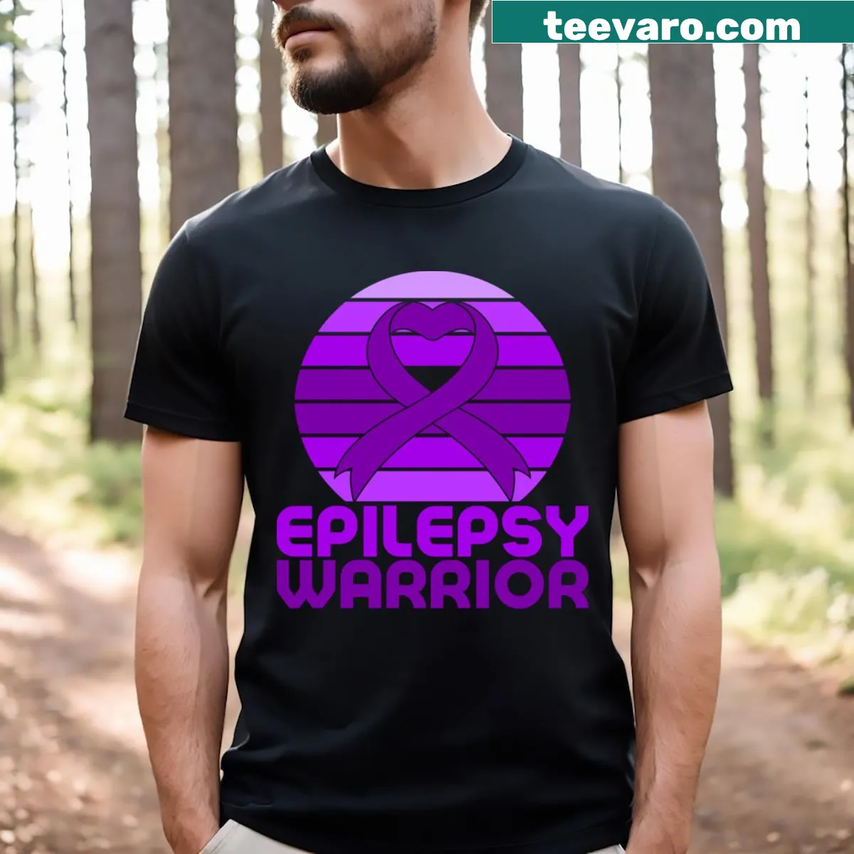 Illustration promoting epilepsy awareness with warrior theme on a T-shirt — on a men's t-shirt