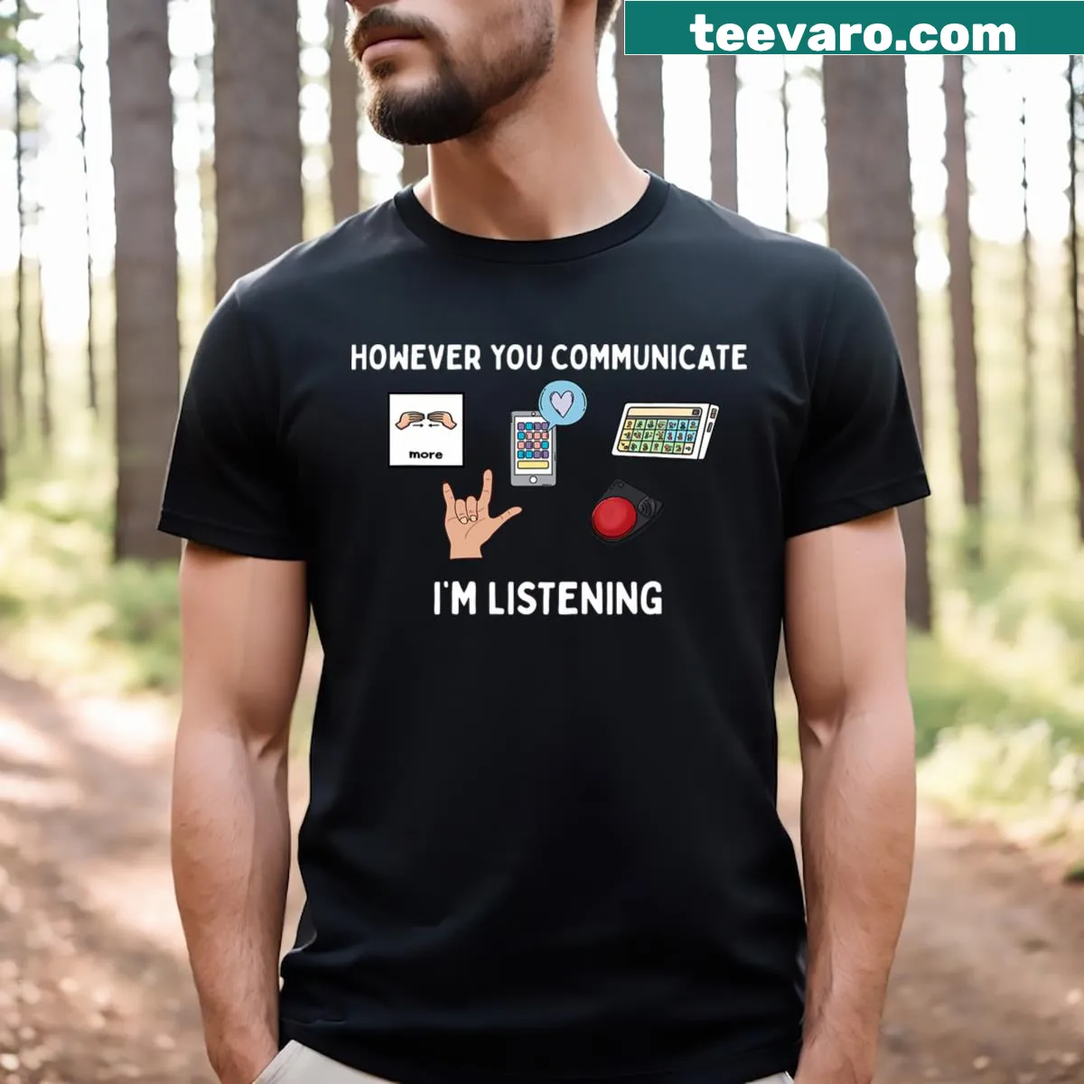 Speech therapist T-shirt with inspirational communication message — on a men's t-shirt