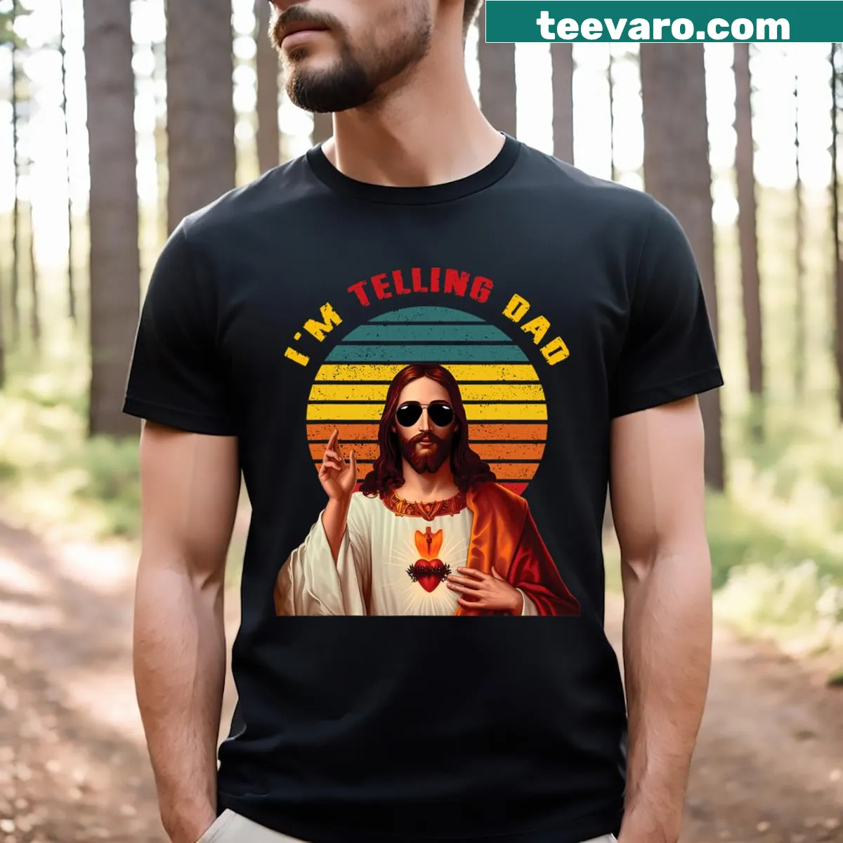 Christian-themed t-shirt with humorous I'm Telling Dad message for Father's Day — on a men's t-shirt