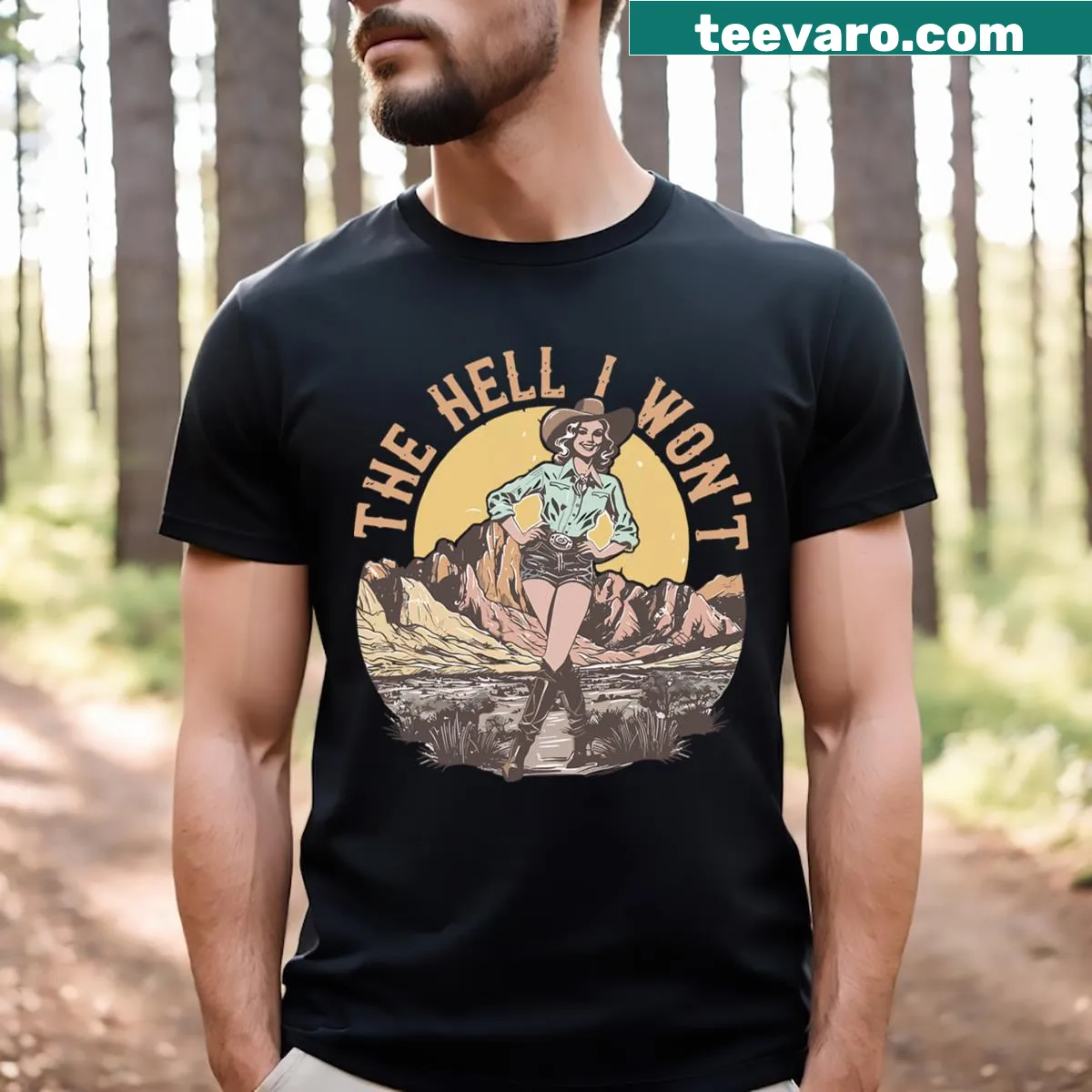 Vintage rodeo t-shirt with bold western message — on a men's t-shirt