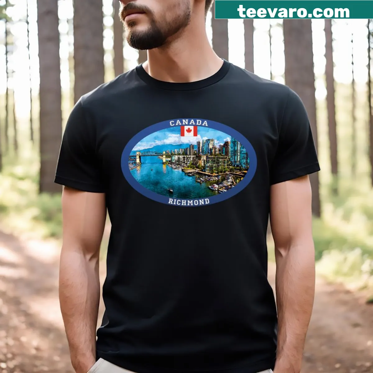 Illustrated T-shirt celebrating the city of Richmond, Canada — on a men's t-shirt