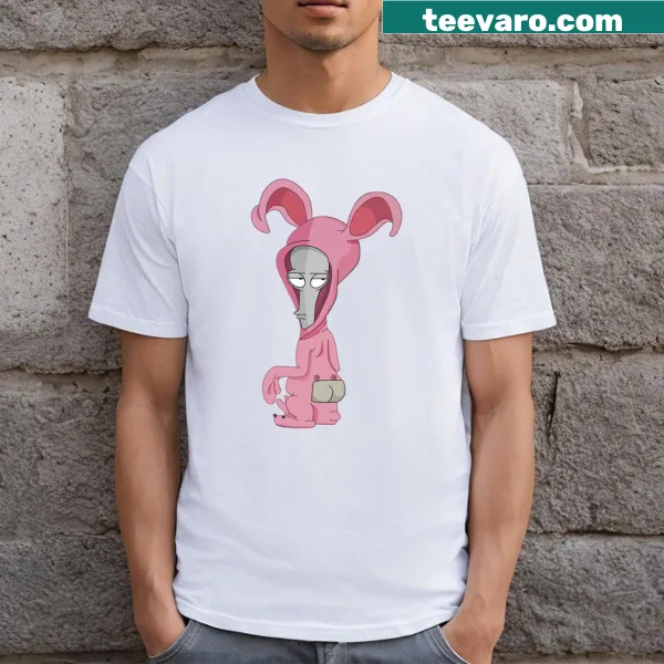 Playful cartoon T-shirt featuring Roger, an alien bunny