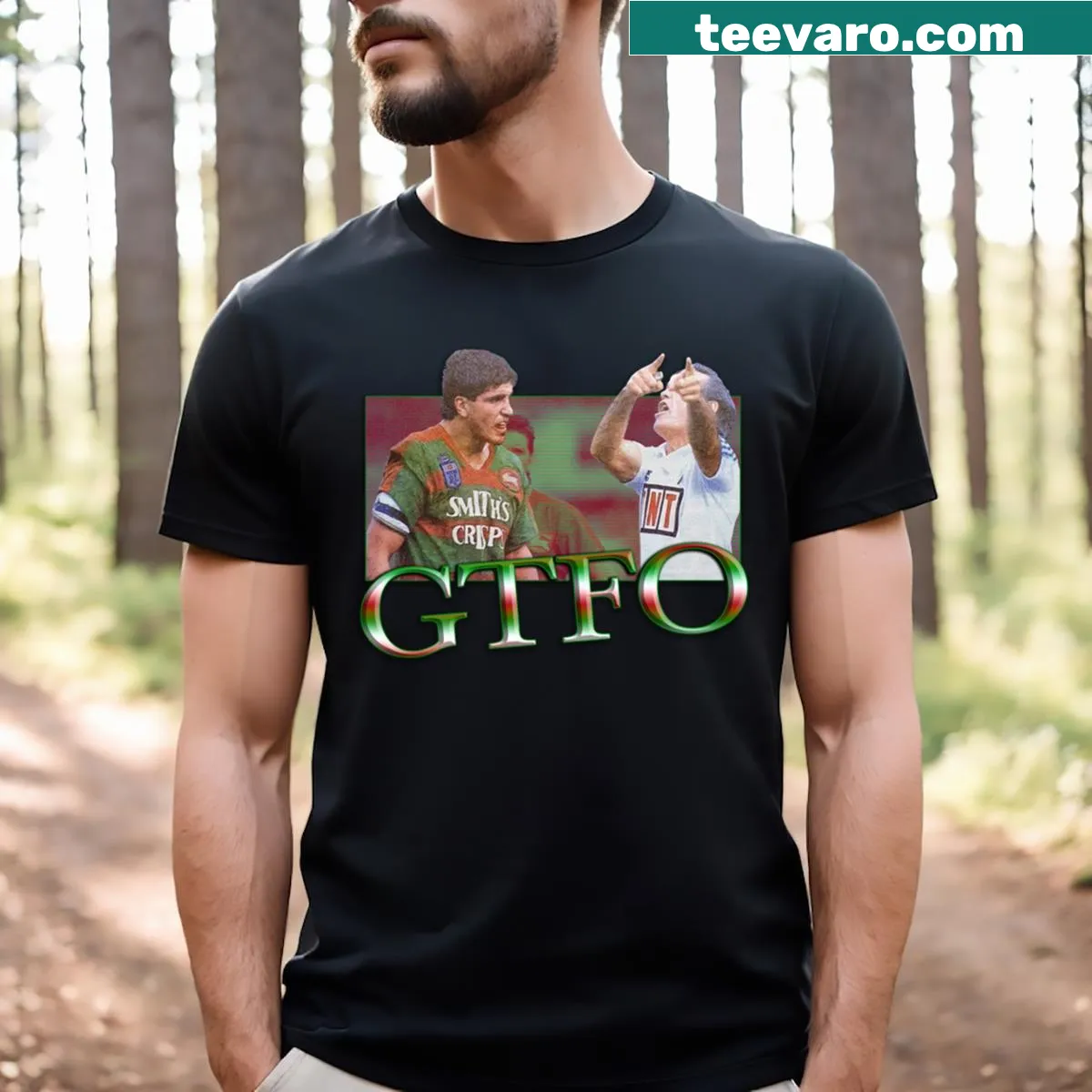 Funny South Sydney Rabbitohs t-shirt featuring Mario Fenech and humorous text — on a men's t-shirt