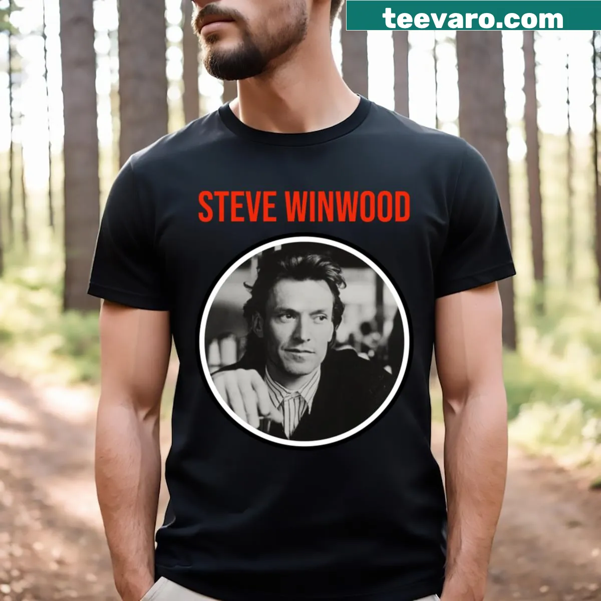 Tribute T-shirt featuring Steve Winwood graphic — on a men's t-shirt